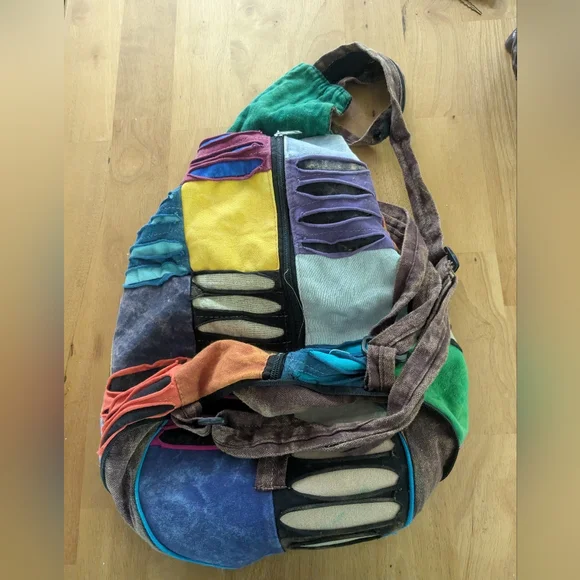 Colorful Patchwork Hobo Backpack - Picture 2 of 3